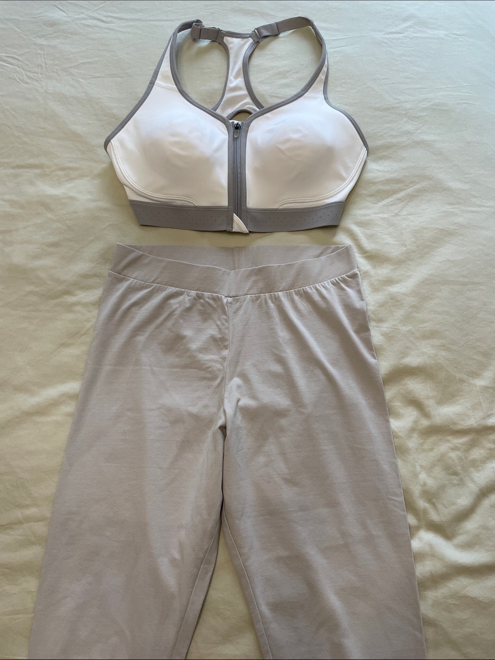 M. Champion White and Gray Front-Zip Sports Bra & Leggings
